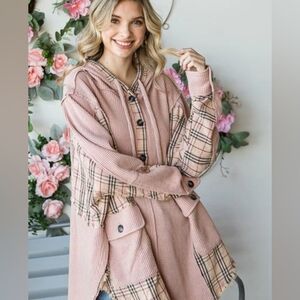 Oli & Hali Plaid Pink Button-Up Hoodie Tunic Size M NWOTs